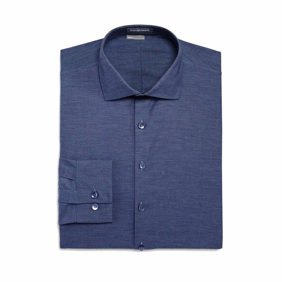 Vardama Dress Shirt Men Button Down Dover Textured Slim Fit Shirt Blue 17.5 - Picture 1 of 9